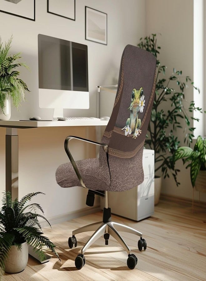 Wanyint Frog Daisy Brown Desk Chair Cover Stretch Office Chair Slipcover Dustproof Desk Computer Chair Cover High Back Chair Protective Cover Easy to Install, L - Image 3
